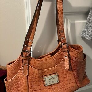 Nicole Crocodile Embossed Orange Shoulder Bag